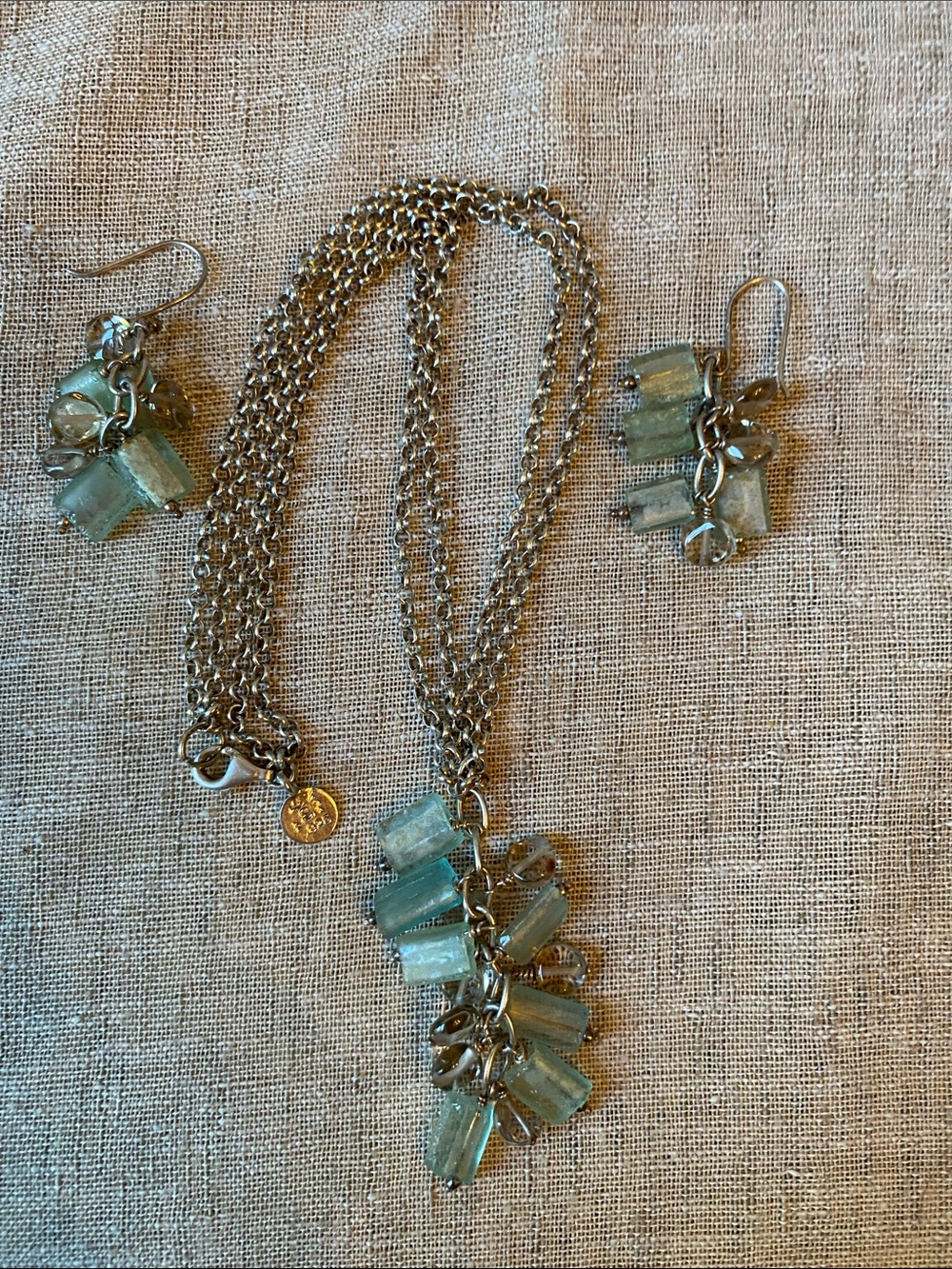 Delicate Sea Glass Pendant 925 Silver Necklace & Earrings Set - Aqua Green